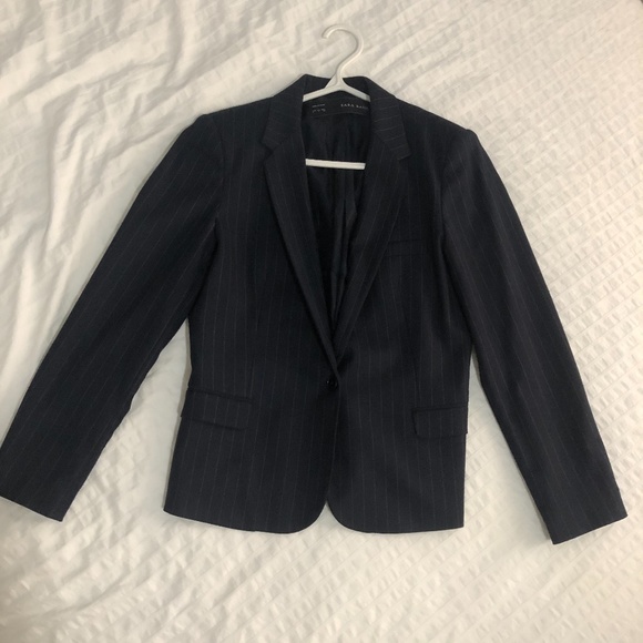 Zara Navy Pinstripe Blazer - Picture 3 of 4